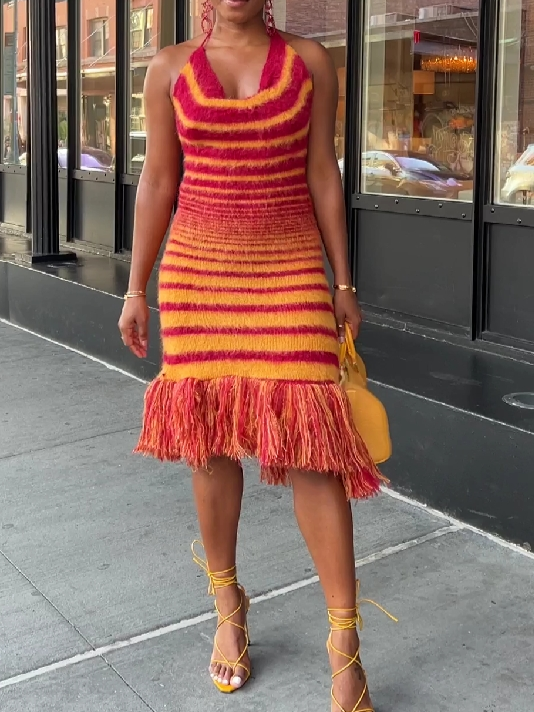 Halter Fringe Maxi Dress