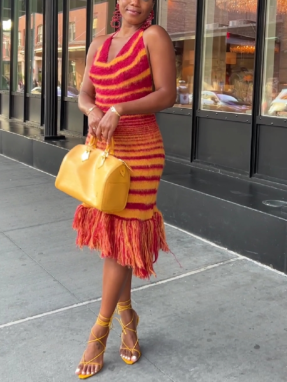 Halter Fringe Maxi Dress