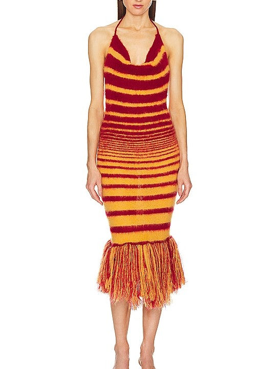 Halter Fringe Maxi Dress
