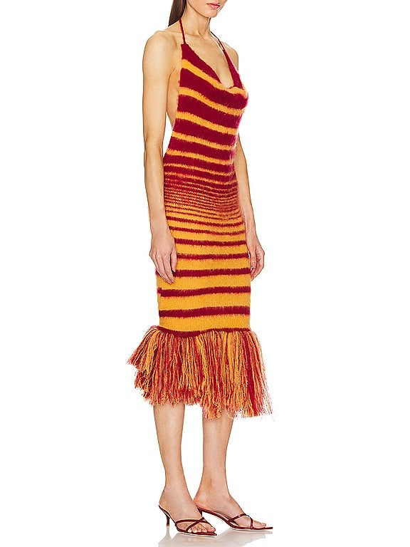 Halter Fringe Maxi Dress