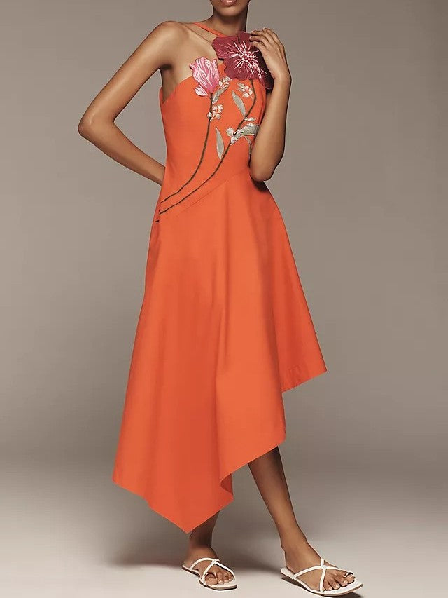Asymmetrical Floral Midi Dress