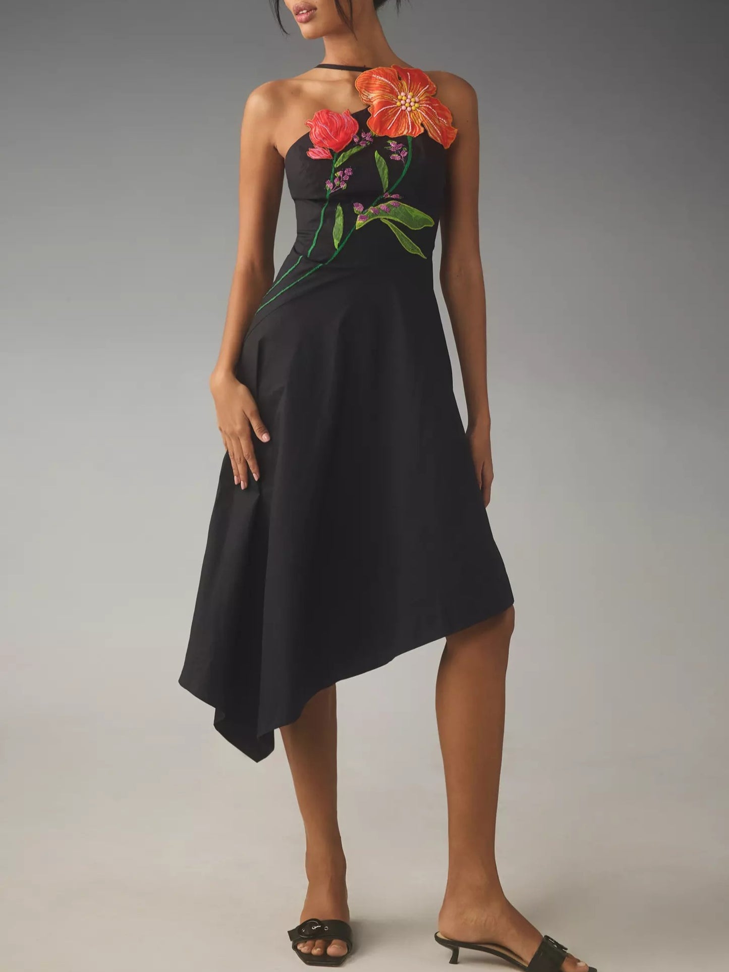 Asymmetrical Floral Midi Dress