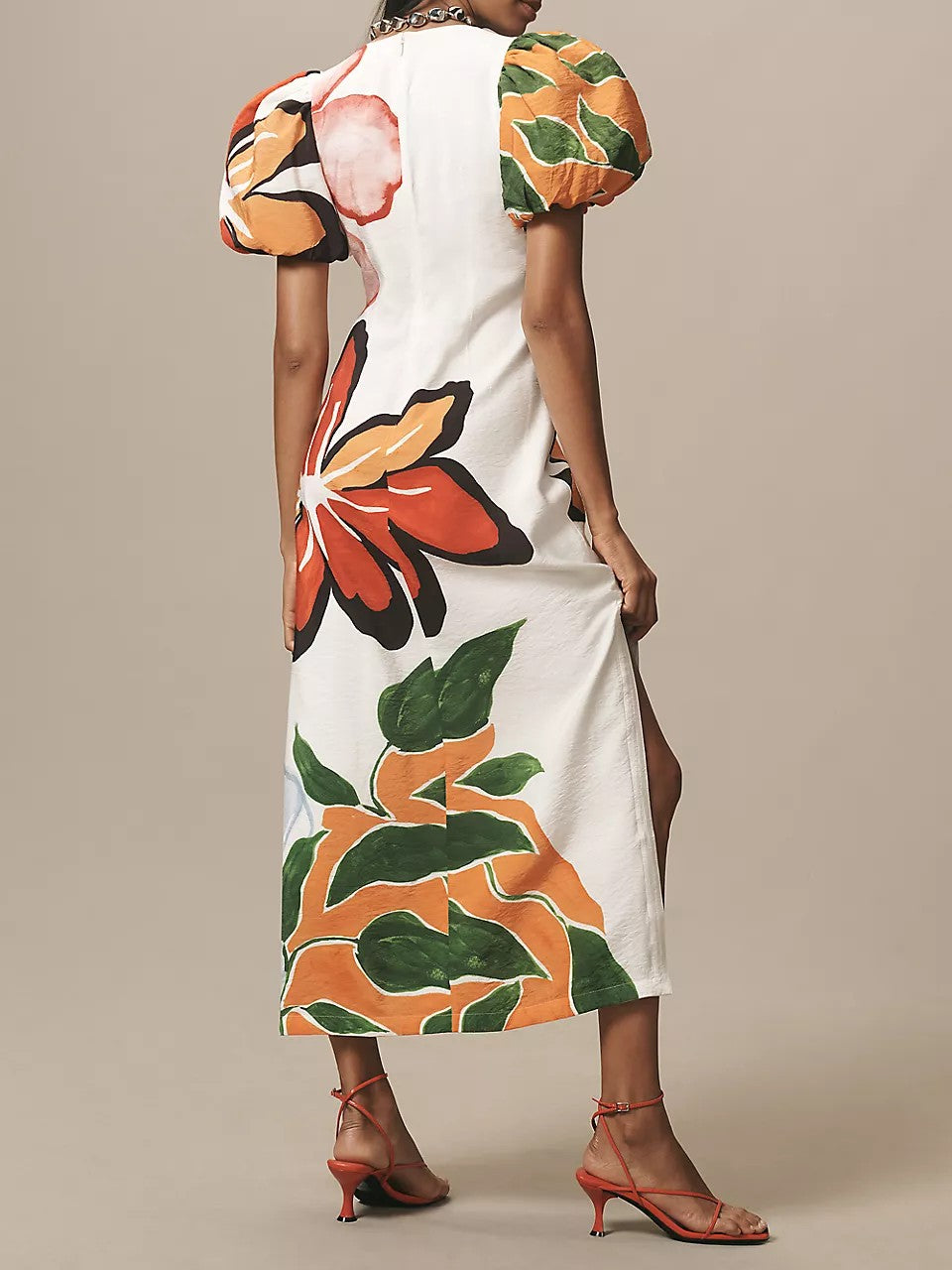 Floral Puff-Sleeve A-Line Maxi Dress