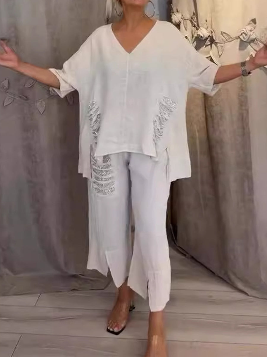 Casual V Neck Hole Sequin Irregular Suit