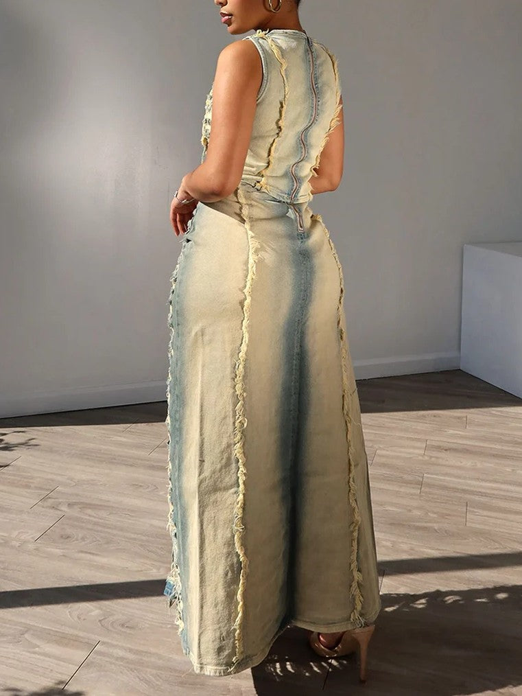 Washed Distressed Denim Set