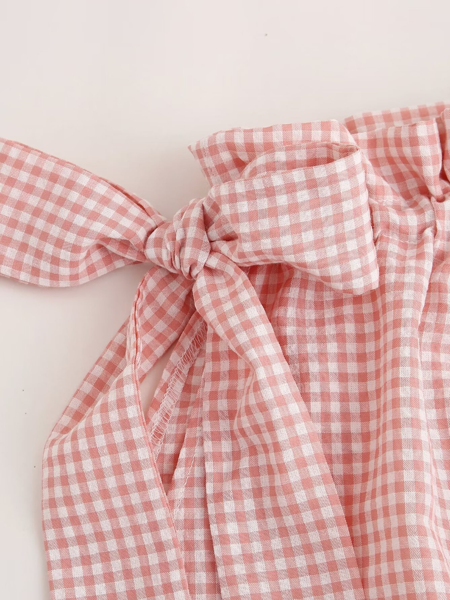 Halter Neck Bow Plaid Print Blouse