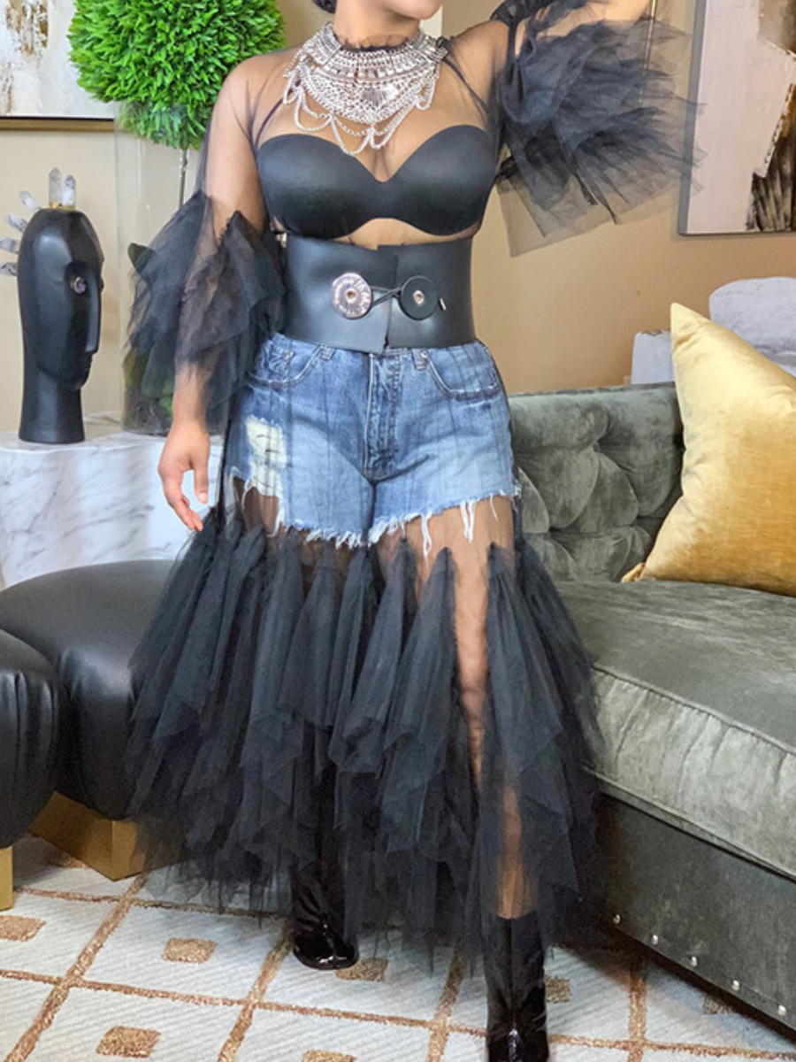 Flare Sleeve Tulle Party Dress