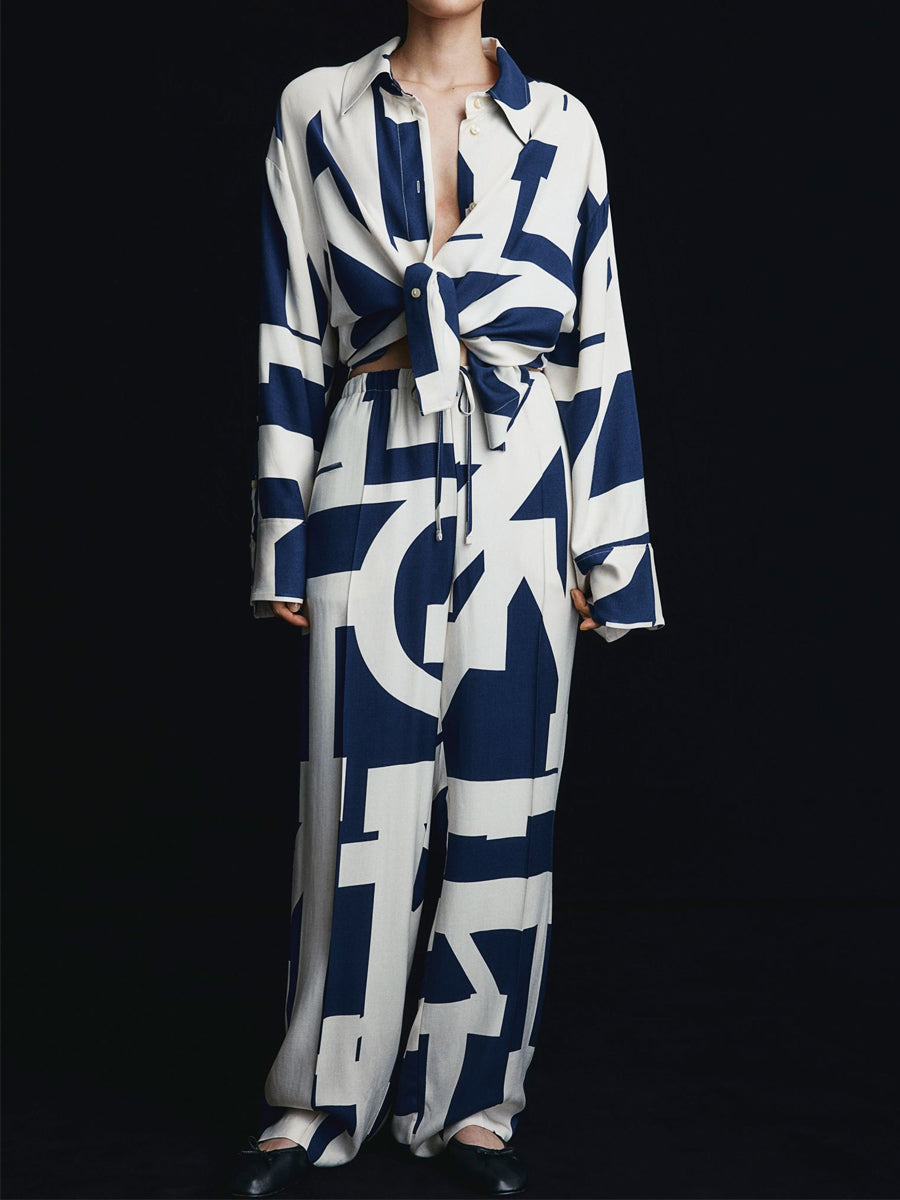 Printed Loose-fit Drawstring Waist Two Pieces Set
