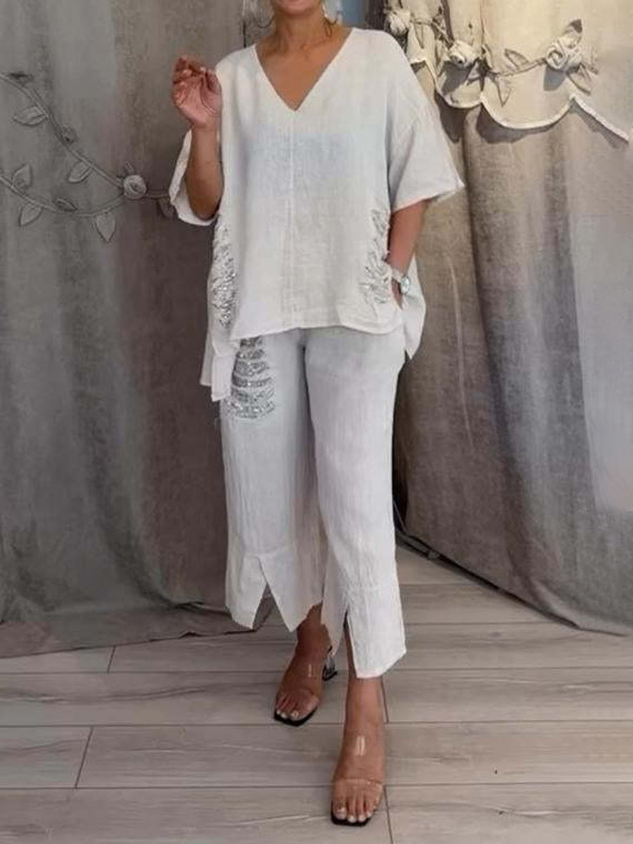 Casual V Neck Hole Sequin Irregular Suit