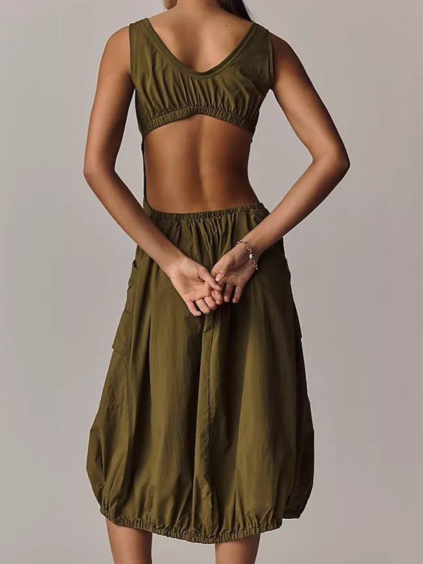 Bubble-Hem Midi Dress