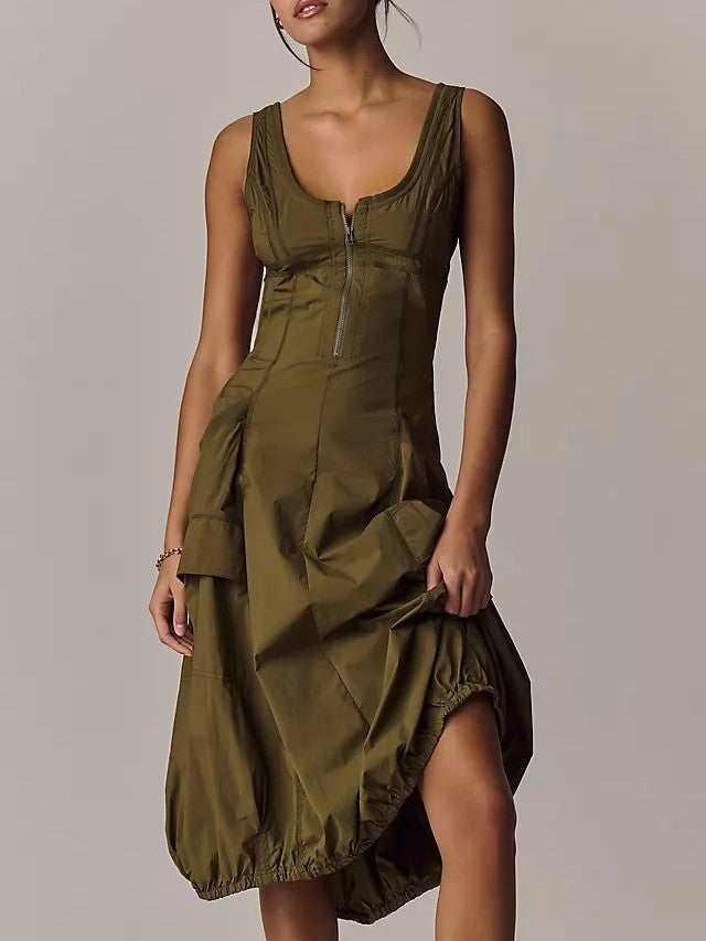 Bubble-Hem Midi Dress