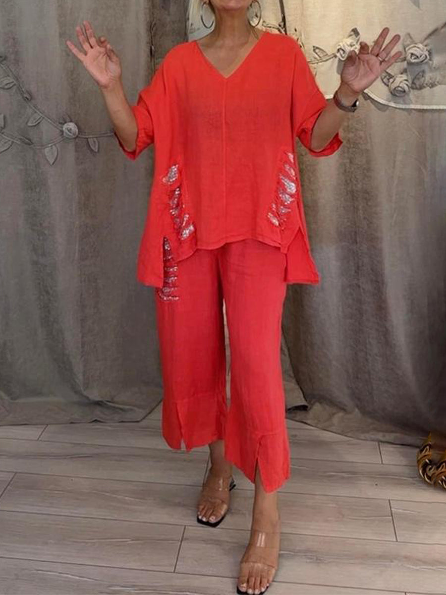 Casual V Neck Hole Sequin Irregular Suit