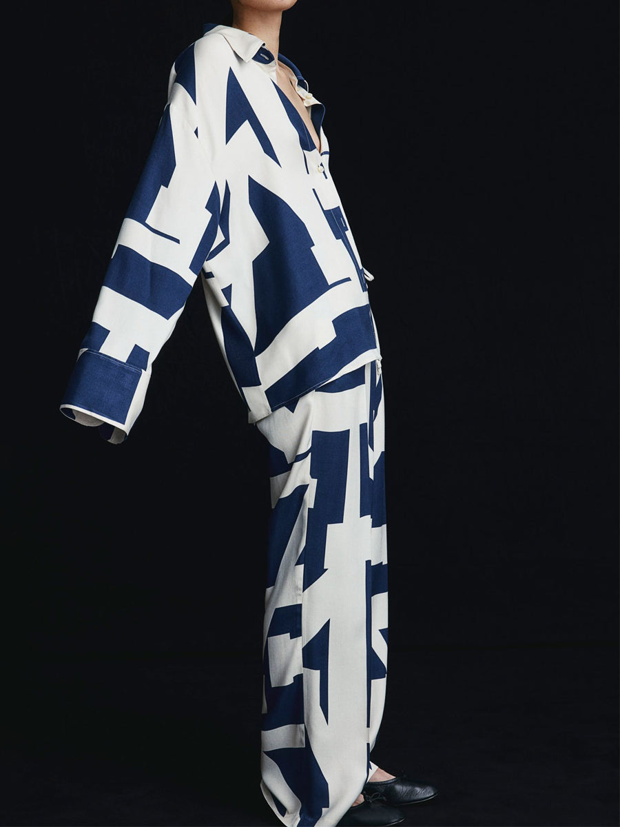 Printed Loose-fit Drawstring Waist Two Pieces Set