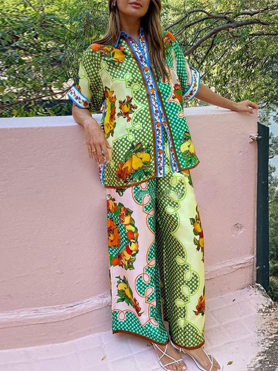 Printed Drawstring Waist Pocket Casual Fashion Set