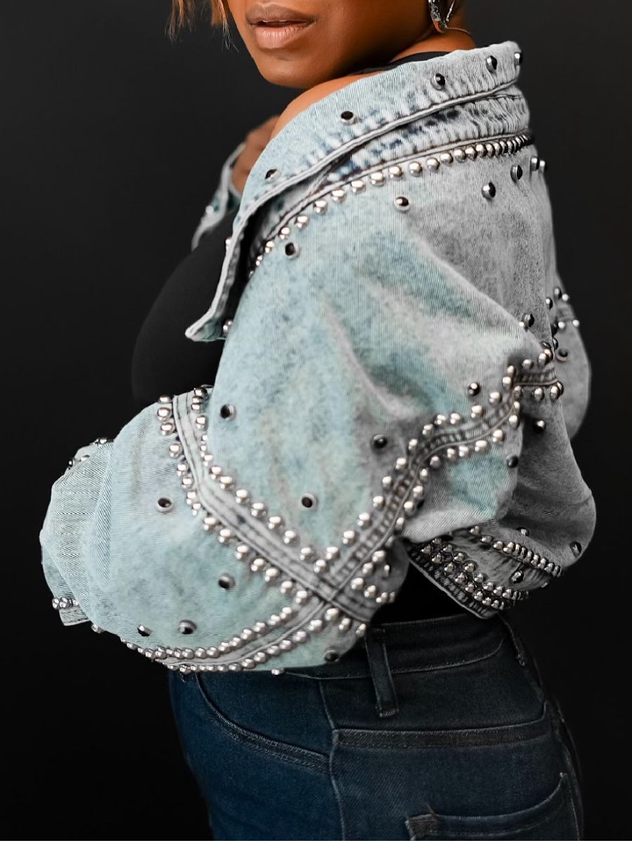 Pop Studded Ultra Short Denim Jacket