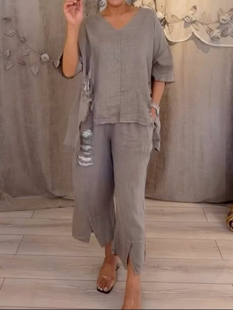 Casual V Neck Hole Sequin Irregular Suit