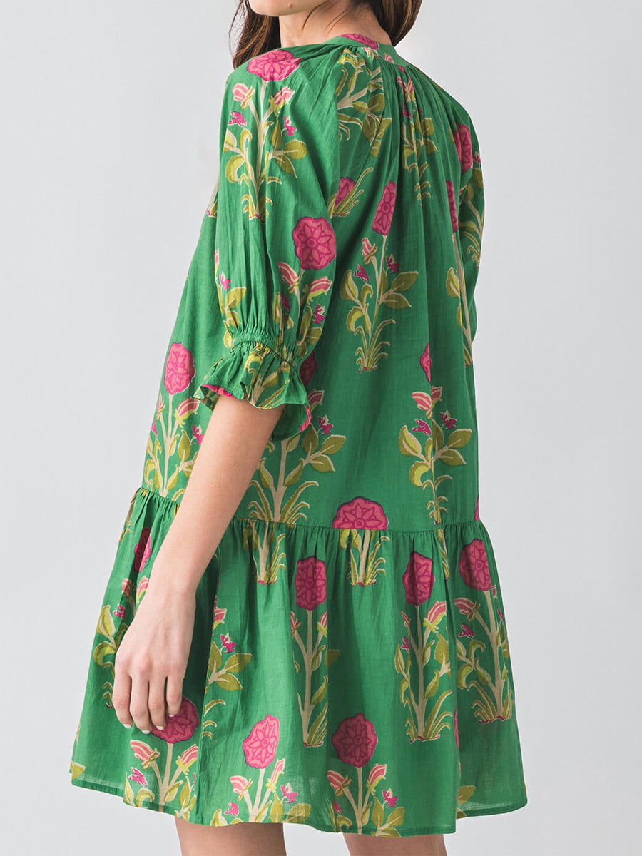 Splitneck Flower Print 3/4 Sleeve Dress