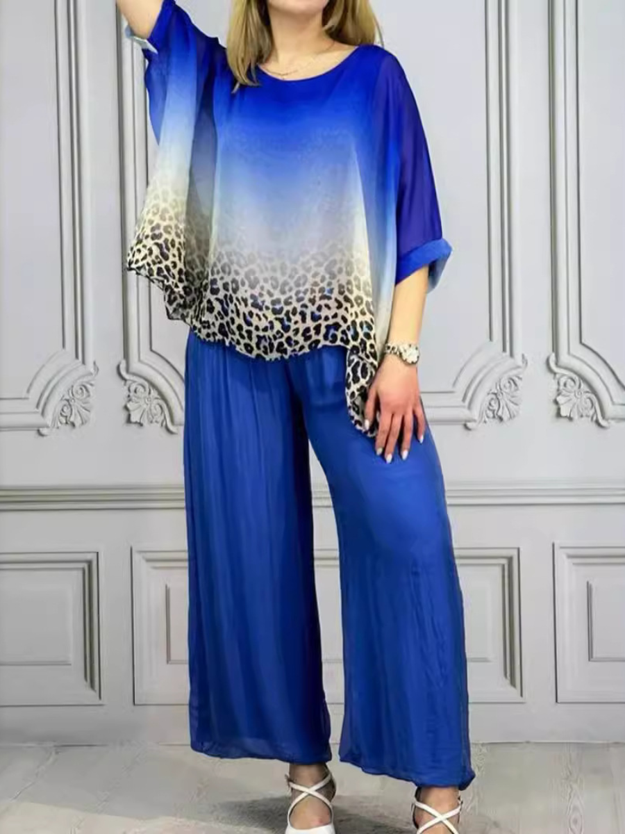 Fashion Leopard Gradient Print Two-piece Set