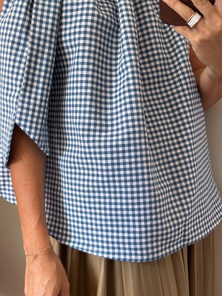 Halter Neck Bow Plaid Print Blouse