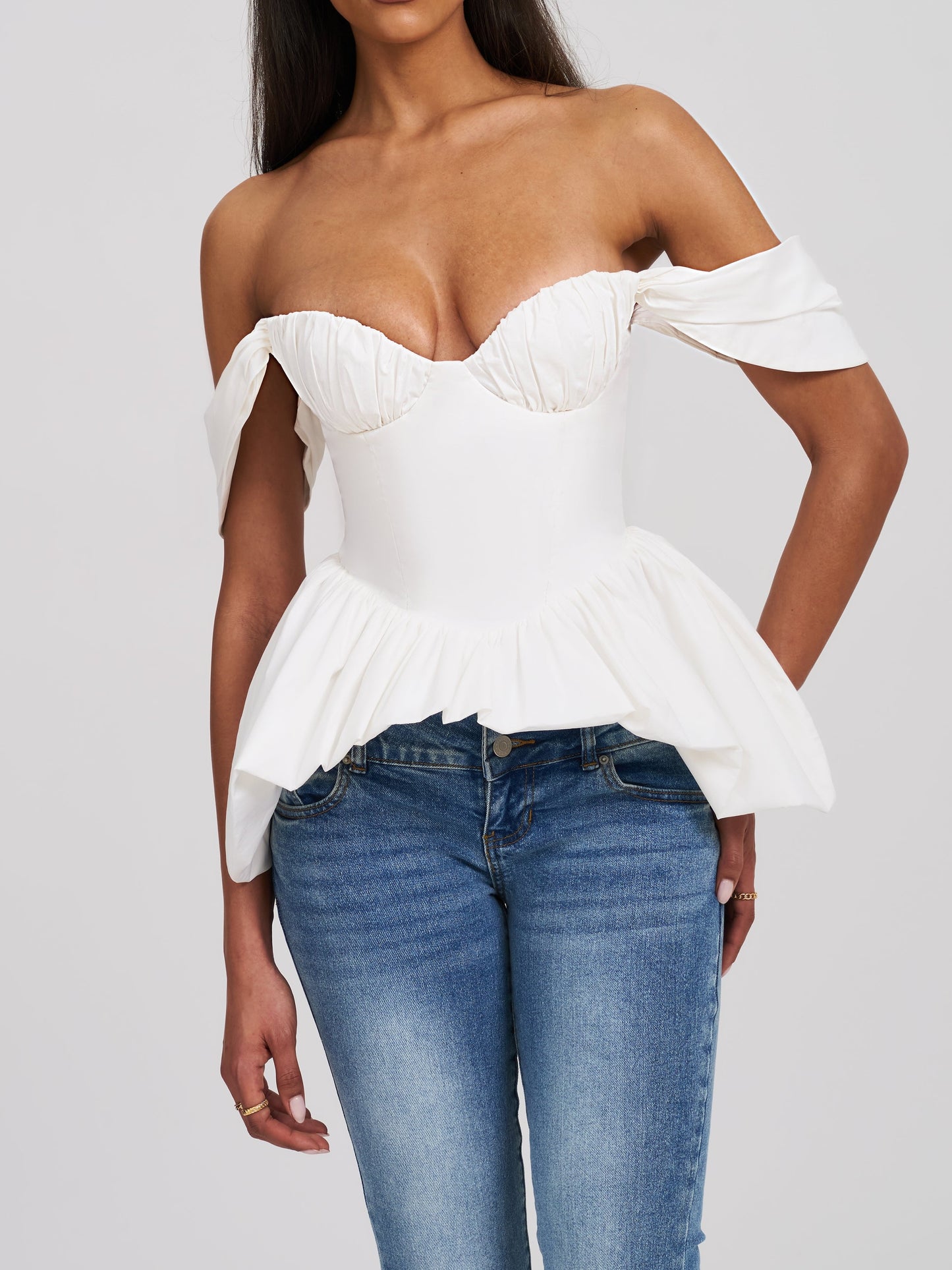 Off-shoulder Bubble Hem Top