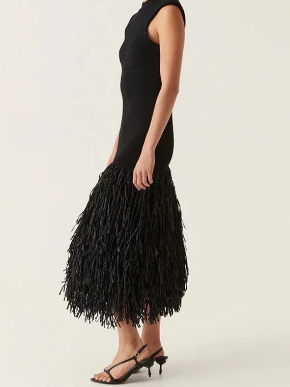 Backless Fringed Midi Dress