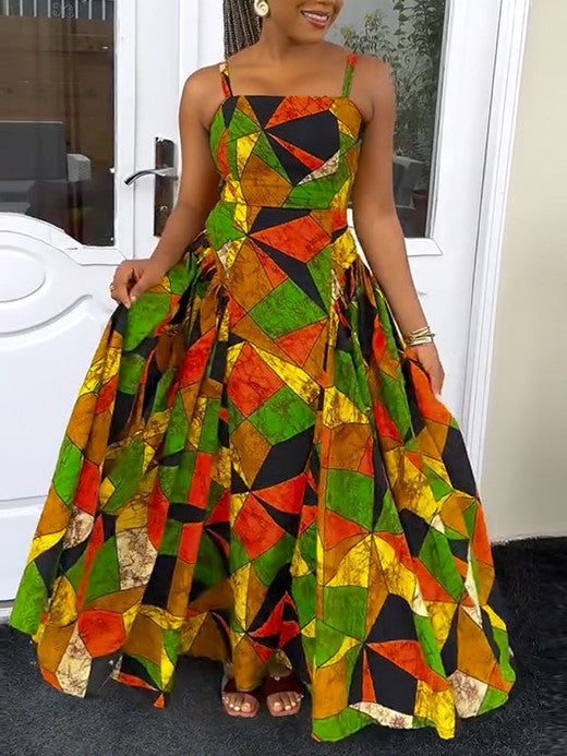 Geometric Print Maxi Dress