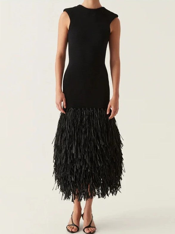 Backless Fringed Midi Dress