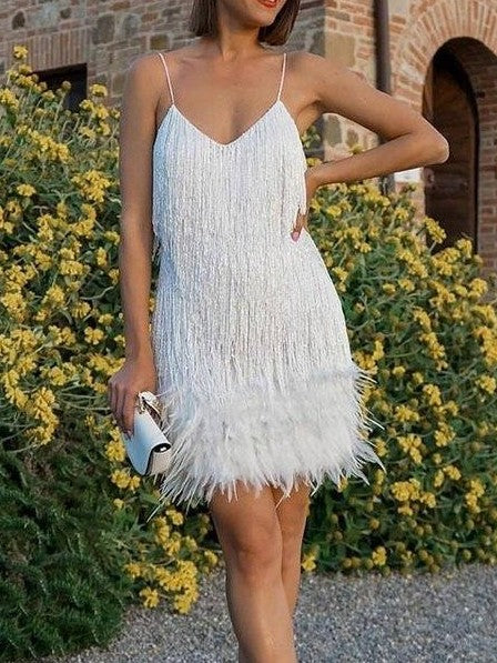 V-neck Feather Patchwork Dress