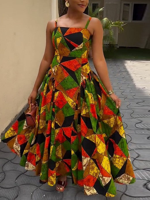 Geometric Print Maxi Dress