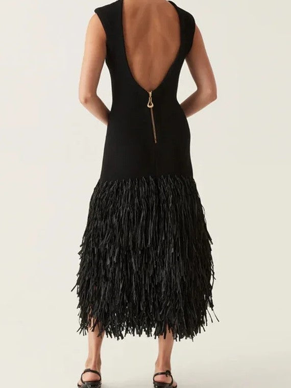 Backless Fringed Midi Dress