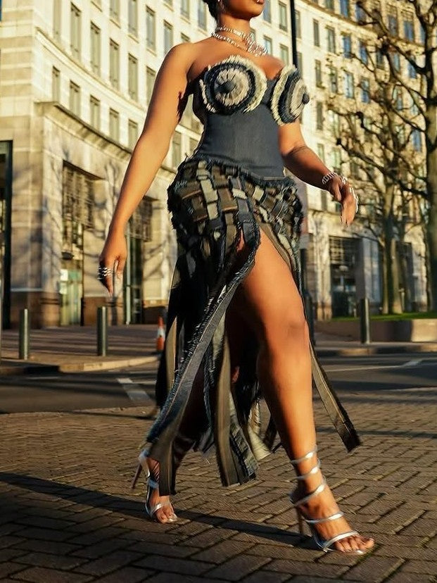 Denim Woven Fringe Two-Piece Set