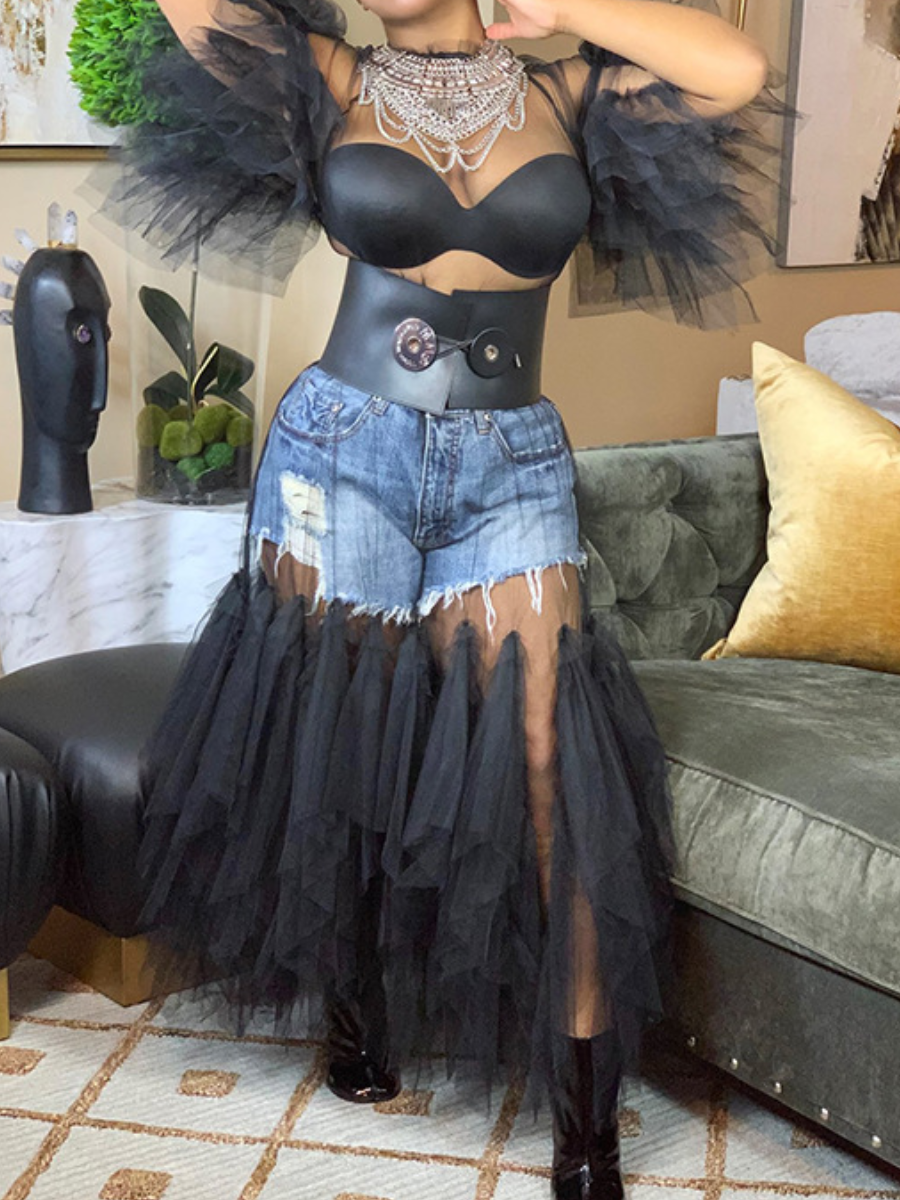 Flare Sleeve Tulle Party Dress
