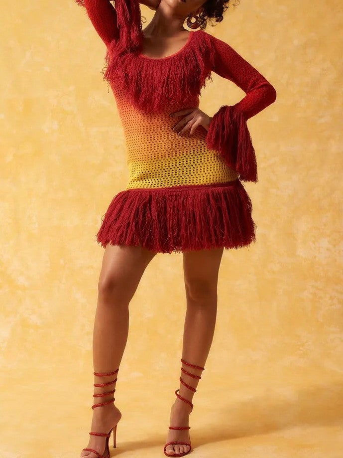 Fringe Knit Mini Dress