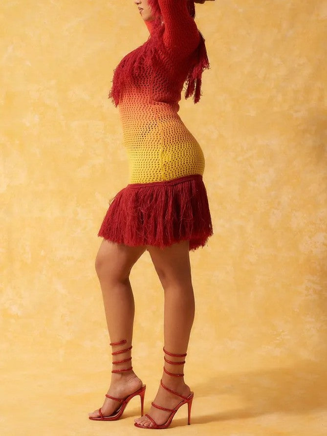 Fringe Knit Mini Dress