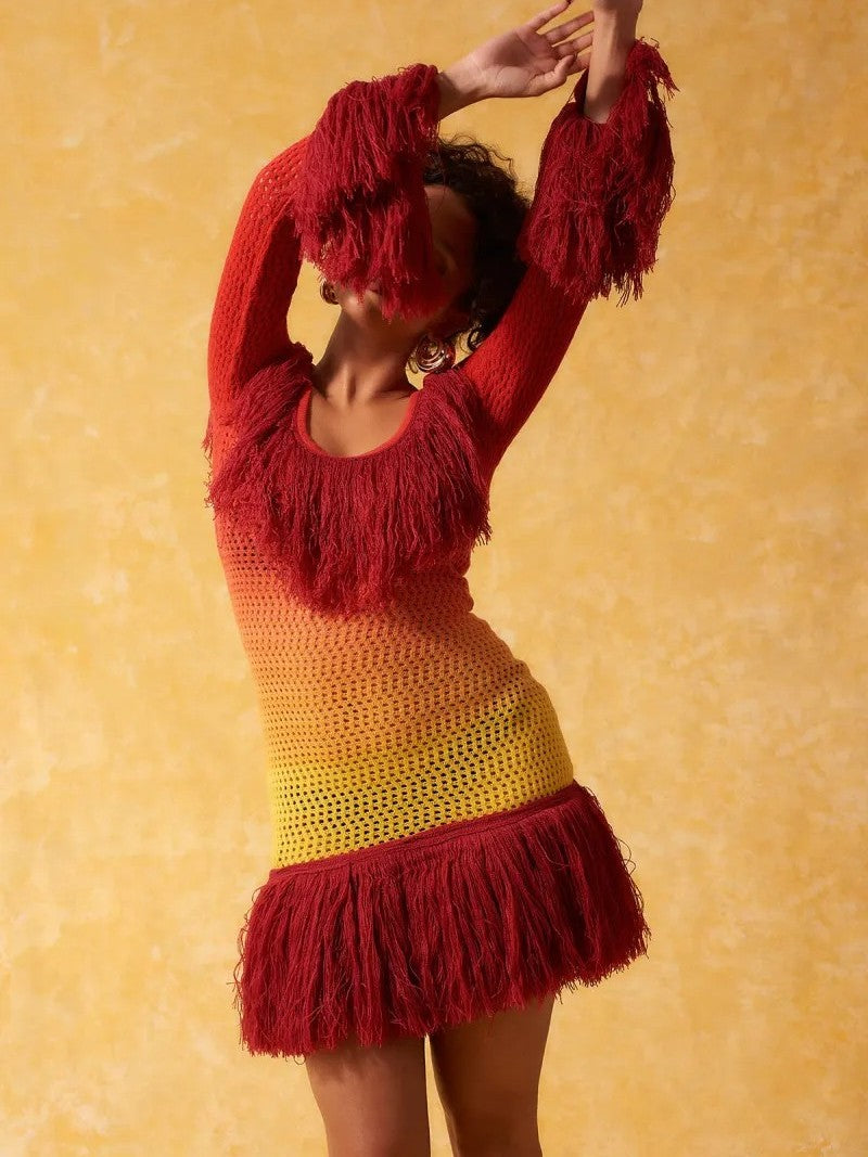 Fringe Knit Mini Dress