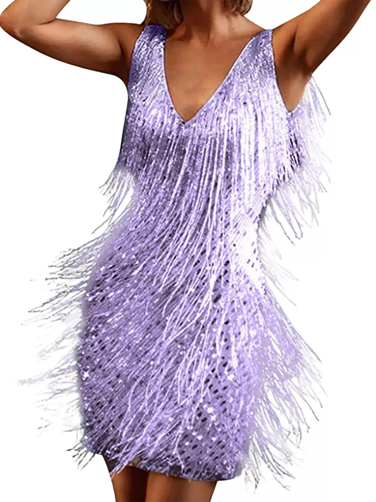 V-neck Sleeveless Fringe Midi Dress