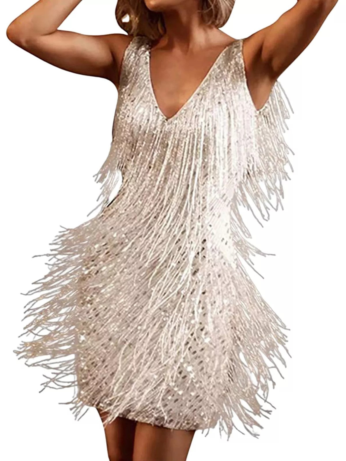 V-neck Sleeveless Fringe Midi Dress