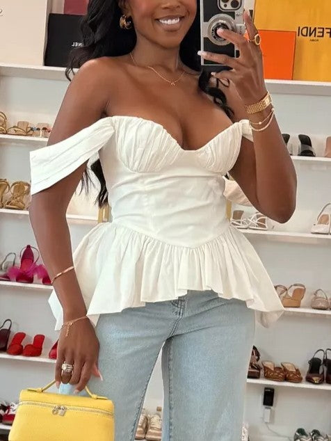 Off-shoulder Bubble Hem Top