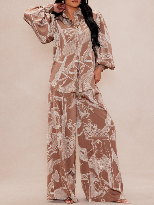Chic Printed Satin Pant Set
