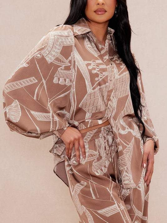 Chic Printed Satin Pant Set