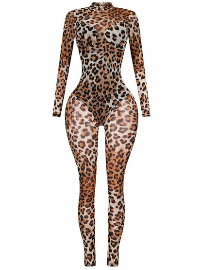Mesh Leopard Jumpsuit