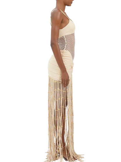 Strapless Mesh Ruffled Fringe Dress