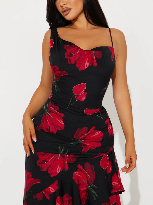 Elegant Floral Ruffle Maxi Dress