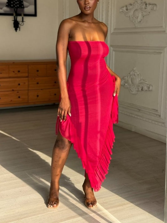 Off-Shoulder Fringe Hem Dress