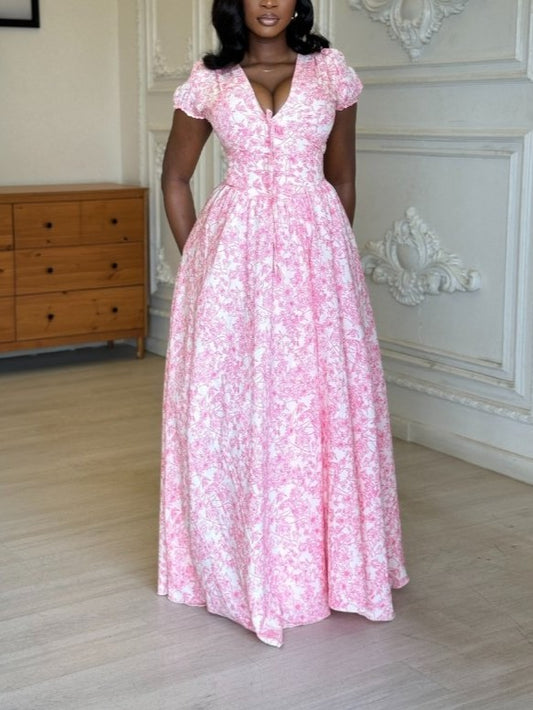 Tie-Front Floral Print Maxi Dress