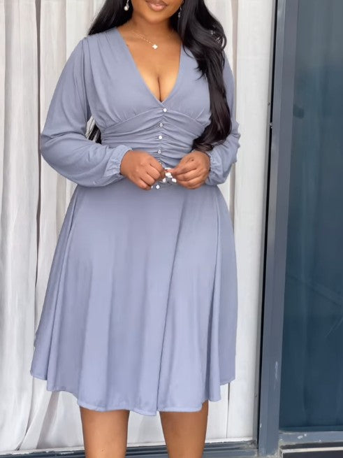V-Neck Cinched Waist Dress