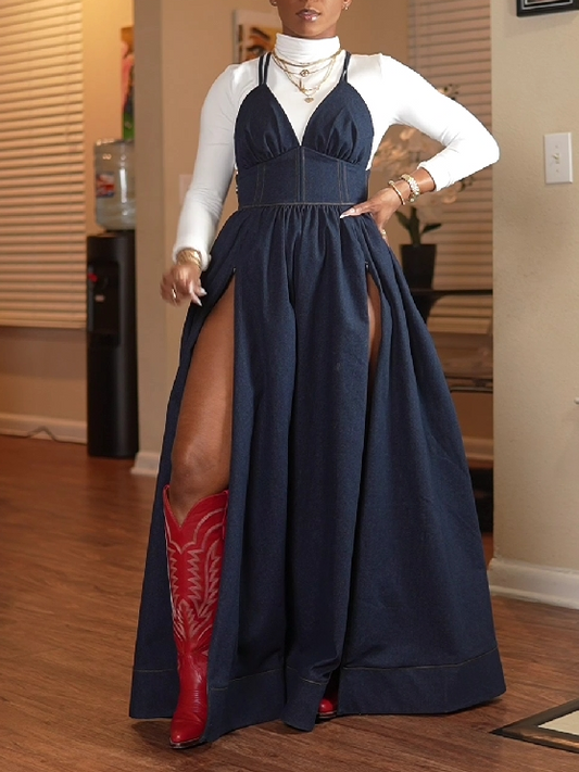 Slit Cami Denim Dress