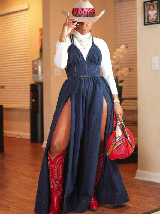 Slit Cami Denim Dress