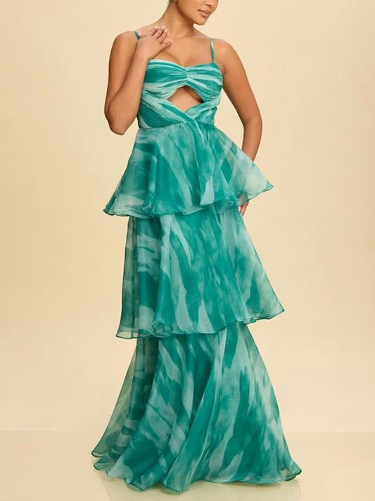 Teal Layered Ruffle Dress