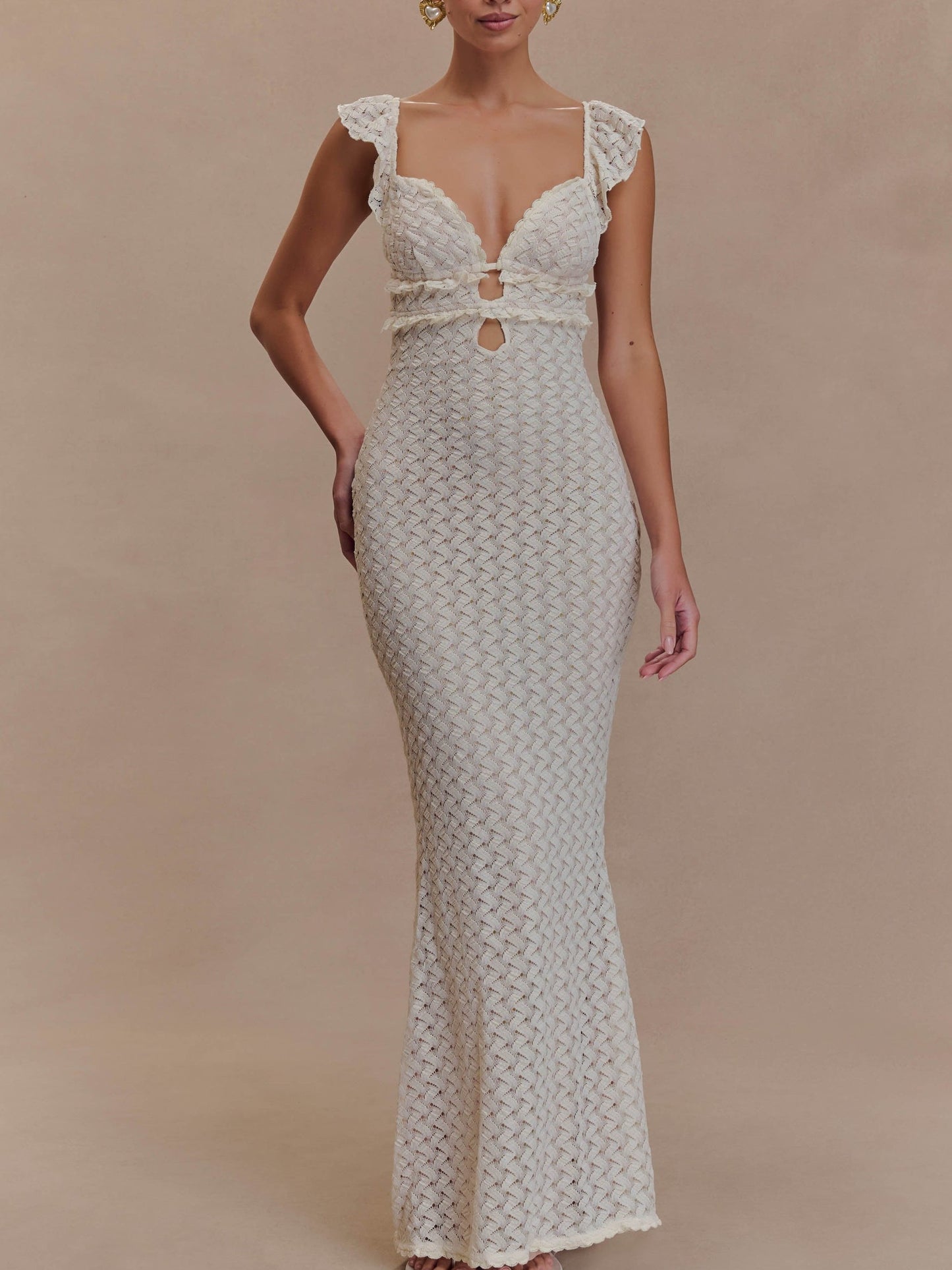 V-neck Keyhole Knit Maxi Dress